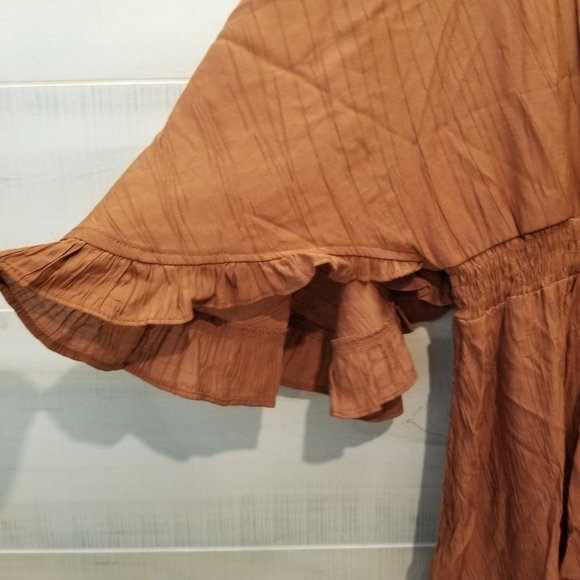 {M} Hayden Exaggerated Open Ruffled Dolman Sleeve Dress in Brick - Picture 6 of 10